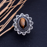 Natural Tiger Eye Gemstone Handmade 925 Sterling Silver Ring Size 8.75 c4c26