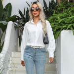 YYFS Naiste mood vabaaja kevads&uuml;gise &uuml;hev&auml;rvilise tr&uuml;kiga pikkade varrukatega polo-kaelusega pluusid ja s&auml;rgid S valge