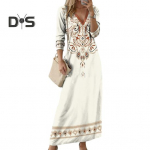 Kevads&uuml;gisene naiste kleit V kaelusega pikkade varrukatega A-line digitaalne lilleprinteriga tutvumiskleit, igap&auml;evane, avar kleit S punane