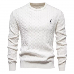 AIOPESON Meeste kaelkirjak tikandiga puuvillased kampsunid &uuml;mmarguse kaelusega klassikaline keerdmustriline pullover, kootud kampsun meestele XXL 95-105 kg valge