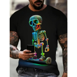 Meeste Skull Print Crew kaelusega T-s&auml;rk &ndash; pehme kergelt veniv pol&uuml;esterkangas, masinpestav, vabaaja l&uuml;hikeste varrukatega s&auml;rk v&auml;litingimustes S