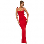 Daami &otilde;htukleit 3D roosikaunistusega spagetirihm, seljata, varrukateta V-kaelusega, &otilde;hukese kehaehitusega kokteilipeokleit, daami pidulik pulmakleit. S punane