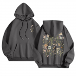 Naiste mood vabaaja pikkade varrukatega, tr&uuml;kitud &uuml;mmarguse kaelusega kapuutsiga taskutega s&auml;rk S