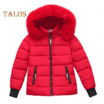 Talvine sulemantel Polsterdatud kapuutsiga taskud T&otilde;mblukuga Parka Tuulekindel soojust hoidev Slim Fit Plus Suurus Igap&auml;evane k&uuml;lma ilmaga &uuml;ler&otilde;ivad Puuvillane jope L punane