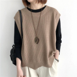 &Uuml;hev&auml;rviline kootud vest naistele s&uuml;giseks, lahtise &uuml;mara kaelusega, ebakorrap&auml;rase &uuml;laosaga pullover, l&uuml;hike vest, vesti &otilde;lg, pealmine kiht One Size
