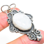 Natural Rainbow Moonstone, Topaz Gemstone 925 Sterling Silver Pendant 2.40 g6w54