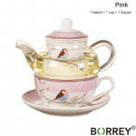 Lilleteekann keraamiline teetass alustass Kuumakindel klaasist teekannfilter portselanist kontori kohvitass kruusi p&auml;rastl&otilde;unakomplekt roosa