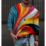 Meeste kevad-/s&uuml;gismood 3D-tr&uuml;kiga t&auml;nava isikup&auml;ra tr&uuml;kiga T-s&auml;rk Fun Creative O kraega pikkade varrukatega hingav top 6xl S