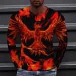 Kevad S&uuml;gis 3D Digitaaltr&uuml;kiga F&ouml;&ouml;niksi Leek Meeste Vabaaja Lahtise L&otilde;ikega Pikkade Varrukatega T-s&auml;rk Pukseerid&Pikad Varrukad Meeste S punane