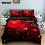 Valentinip&auml;eva Pulmavoodipesukomplekt 2/3 tk Luksuslik Roosi Armastuse S&uuml;da Tekikott King Mikrokiust 3D Punase Roosi Tr&uuml;kiga Voodikate AU Single(140x210cm)
