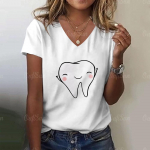 Hamba- ja hambaarst Graafiline esteetiline naiste Naljakas prindiga naiste T-s&auml;rk, t&uuml;druk Y2k Harajuku Basis V-kaelusega valge s&auml;rk, l&uuml;hikesed topid M