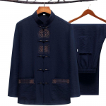 Suured meeste Kung Fu &uuml;likond tikandiga Tang &uuml;likond kevad s&uuml;gis 2 tk s&auml;rk ja p&uuml;ksid Hiina traditsioonilised Tai Chi riided 3XL 4XL 5XL M tumesinine v&auml;rv