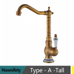 Antiikne messingist k&ouml;&ouml;gisegisti kuuma ja k&uuml;lma segisti kraan, &uuml;he auguga vannitoa segisti P&ouml;&ouml;ratav kraana Sinine ja valge portselanist k&auml;epide