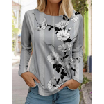 2024. aasta naiste moe retrotopsid, pikkade varrukatega, kaelusega pullover vabaaja pikkade varrukatega T-s&auml;rk Uus 3D-tr&uuml;kiga Lotus Print T-s&auml;rk 5XL