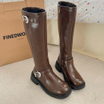 Kvaliteetsed naiste kingad k&uuml;ljet&otilde;mblukk Naiste saapad Mood rihmalukk Moodsad saapad Naiste uued &uuml;marad varbad p&otilde;lvedeni saapad 39 pruun