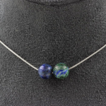Pierres et Min&eacute;raux. Collier 2 perles Azurite Chrysocolle 8 mm. Chaine en acier inoxydable Collier femmes, hommes. Taille personnal