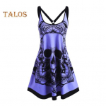 Naiste Suvine Pluss Suurus Kleit Gooti Kolju Prindiga Varrukateta Maika Kleit Vabaaja L&otilde;ikega Naiste Kleit Puhkuseks Peoks Klubi Riietus S valge