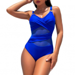 Naiste Monokini s&uuml;gava V-kaelusega varrukateta Slim Fit &uuml;hes t&uuml;kis bikiinide &uuml;hev&auml;rviline v&otilde;rkliitmik S kuninglik sinine v&auml;rv