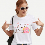 Kawaii Naiste riided Virsiku ja Goma Mochi Cat Cartoon Print Ts&auml;rk Femme Korea Style Riided Harajuku T s&auml;rk Topid XXXL