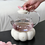 Lilleline teekannikomplekt koduseks kasutamiseks, k&otilde;rge iluga k&uuml;&uuml;nlad, kuumutatud lilleline teekannikruus roosa