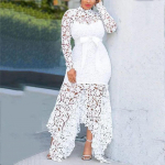 Naiste Elegantne Pitsist Maxi Kleit Naiste Pulma &Otilde;htupeo Bodycon Pikkade Varrukatega Kleidid Pluss Suurus Mood M valge
