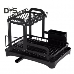 Kahekihiline lauaplaadi n&otilde;ude hoiuriiul, n&otilde;udehoidja koos n&otilde;udekuivatusalusega, tugeva kandev&otilde;imega, kausi mitmeotstarbeline n&otilde;udekuivatusrest must