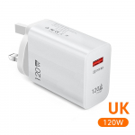 120W USB-laadija kiirlaadija GaN-adapter iPhone 16 15 Pro Huawei Xiaomi Redmi Note 12 Pro Plus telefonile 10A/6A andmesidekaablitega UK Plug valge