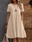 Naiste suvine vabaaja ranna midi kleit puuvillast ja linasest l&uuml;hikeste varrukatega voolavad taskutega kleidid 3XL