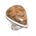Natural Fossil Coral Gemstone 925 Sterling Silver Jewelry Ring Size 7.5 m2a15