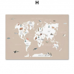 Loomade maailma kaart Multikas t&auml;hestik numbrite ilmakaart Kunst l&otilde;uend Maalimine P&otilde;hjamaade plakatid Prindid Seinapildid Lastetoa sisustus Ilma raamita 21*30cm