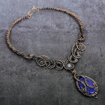 Lapis Lazuli, Moonstone Handmade Copper Wire Wrap Jewelry Necklace 18 b1n35