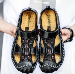 Meeste k&auml;sitsi valmistatud sandaalid v&auml;lisandaalid nahast sandaalid rannajalatsid matkamiseks v&auml;lissandaalid nahast 42 must