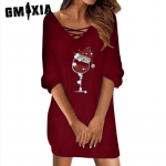 GMXIA Naiste moe kevad-s&uuml;gis &uuml;hev&auml;rvilised kleidid pikkade varrukatega V-kaelusega k&otilde;rge v&ouml;&ouml;kohaga vabaajakleidid S