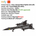 WANGE s&otilde;jalise soomustatud lennuki mudel SR-71 BlackBird ehitusplokkidest m&auml;ngukomplekt h&auml;vituslennuk &uuml;hilduv klotsidega laste s&uuml;nnip&auml;evakingitus nr 4005