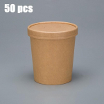 1 komplekt (50 tk) 16 oz &uuml;hekordsed supitopsid ventileeritavate kaantega &ndash; Kraft toidun&otilde;ud kuuma supi, j&auml;&auml;tise, magustoidu ja jogurti jaoks (Pruun) 50pcs