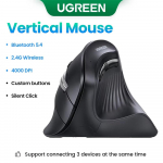UGREEN ergonoomiline hiir, juhtmevaba Bluetooth vertikaalne hiir, Type-C laetav vertikaalse k&auml;epidemega hiir, hiirek&auml;e vastane pehme heliga hiir must