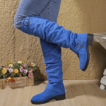 Naiste &uuml;hev&auml;rvilised trendikad saapad, pandlaga v&ouml;&ouml;, pealet&otilde;mmatavad paksu kontsaga k&otilde;rge s&auml;&auml;rega saapad, talvised &uuml;mara ninaga lohvakad saapad 37 sinine