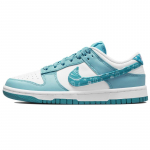 Nike Dunk Low ESS Sinine Paisley L&otilde;uend Nahk Kase&otilde;is Libisemiskindel Kulumiskindel Madal L&otilde;ige Rula Kingad Naistele Valge ja Sinine DH4401-101 36