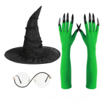 N&otilde;ia kost&uuml;&uuml;mi aksessuaaride komplekt Must n&otilde;iak&uuml;bar &Uuml;mmarguste raamidega prillid Rohelised k&uuml;&uuml;niskindad Komplekt naistele Halloween Cosplay Rollim&auml;ngupidu 3pcs
