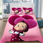 Masha ja Karu 3D-prinditud tekikott padjap&uuml;&uuml;r Voodipesukomplekt &Uuml;heinimese T&auml;iskasvanu Queen King Magamistoa Dekooriks EU Single 135x200cm