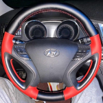 For Hyundai Sonata 8 2011-2014 hand stitched Black Red leather non-slip car steering wheel cover 1