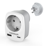 TESSAN EL-ist USA-sse pistikupesa adapter, Euroopa-USA reisiadapter, enamik Euroopa EL-i Hispaania Saksamaa Prantsusmaa Type C/E/F toiteadapter 3 Outlets&1 USB C 1 USB A hall v&auml;rv