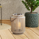 Pastoral Rattan Candle Lanterns Cage Holder Farmhouse Lantern Table Lamp for indoor and Wood Color