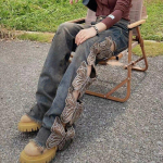 Harajuku teksad Naiste Y2k Vintage p&uuml;ksid Tikitud k&otilde;rge v&ouml;&ouml;kohaga teksap&uuml;ksid rebenenud disain sirged lohisevad p&uuml;ksid liblikas &otilde;&otilde;nsad laiad p&uuml;ksid 3XL sinine