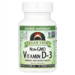 Source Naturals, Vegan True&reg;, GMO-vaba D3-vitamiin, 50 mcg (2000 R&Uuml;), 60 taimset kapslit