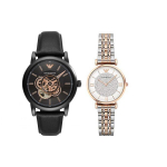 Emporio Armani Kell Automaatne Mehaaniline Liikumine Nahkrihm Must Tihvtikell Moodne &Otilde;&otilde;nes Klassikaline Unisex kellad AR60012+AR1926 Regular Watch Box