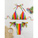 V&auml;rviliste triipudega bikiinikomplekt Naistele Suvine Uus Ujumisriided Kaheosaline Halter N&ouml;&ouml;riga Ujumisriided Mood Varrukateta Ujumisriided Rannariided XL red