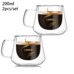 2 tk 200 ml kahekordse seinaga klaasist kohvitass kuumakindel espressotass termoisoleeritud tass teevee joogikannude komplekt 200-220ml black