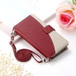 Nahast Crossbody telefoni&uuml;mbris Samsung Galaxy A17 A37 A57 A07 A16 A56 A36 A26 A15 A35 A25 A55 A14 A34 A54 jaoks, kaarditaskuga kate Galaxy A14 punane
