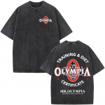 Vintage pestud Olympia j&otilde;usaali fitnessi t-s&auml;rk Moodsad meeste l&uuml;hikeste varrukatega s&auml;rgid Puuvillased &uuml;mmarguse kaelusega &uuml;legabariidilised t-s&auml;rgid Streetweari unisex S